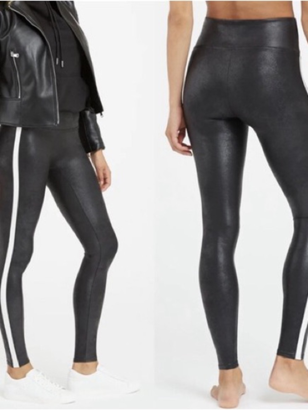 SPANX Faux Leather Black High-Waist Leggings with Side Stripe